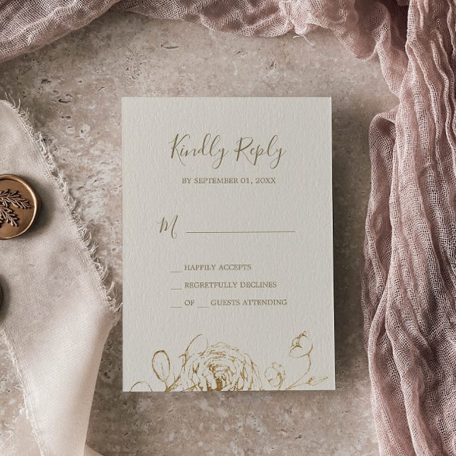 Floral doré | Carte RSVP Cream Gold Simple (Créateur téléchargé)