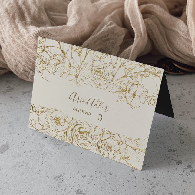 Floral doré | Cartes de Mariage crème et or (Créateur téléchargé)