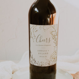 Floral doré   Crème Chevaux Mariages Étiquettes de