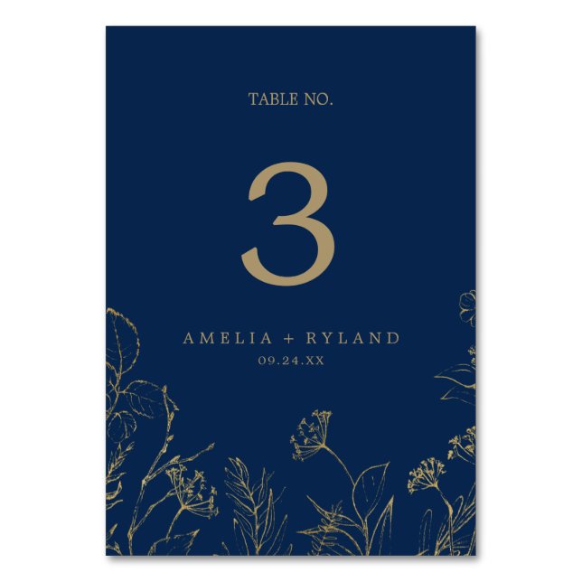 Floral doré | Numéro de table bleu marine et or (Par défaut)