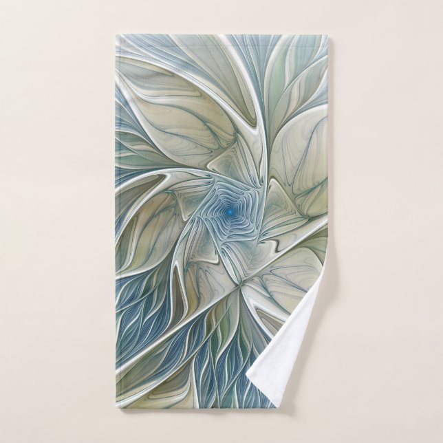 Floral Dream Motif Abstrait Blue Khaki Fractal (Serviette à main)