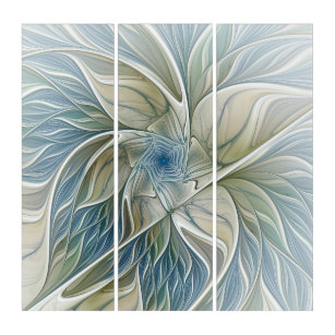 Floral Dream Motif Abstrait Blue Khaki Triptych
