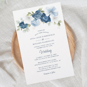 Floral Dusty Bleu Faire-part de mariage botanique