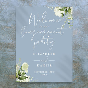 Floral Dusty Blue Engagement Affiche de bienvenue