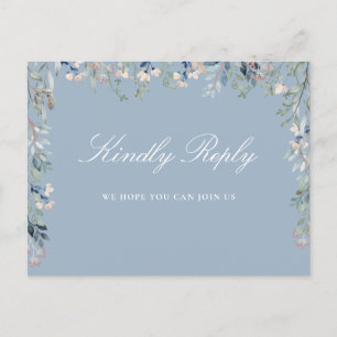 Floral Dusty Blue Song Demande Carte postale RSVP