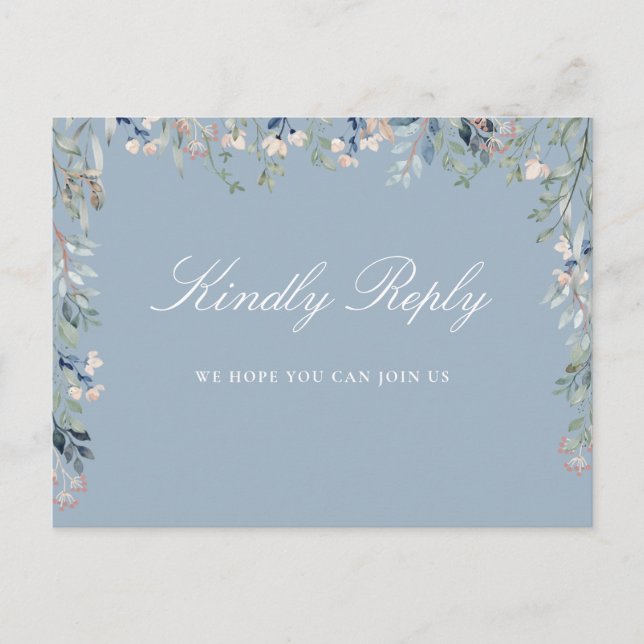 Floral Dusty Blue Song Demande Carte postale RSVP (Devant)