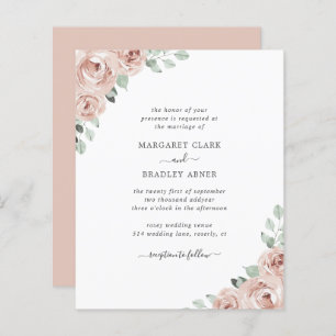 Floral Dusty Rose Budget Faire-part de mariage