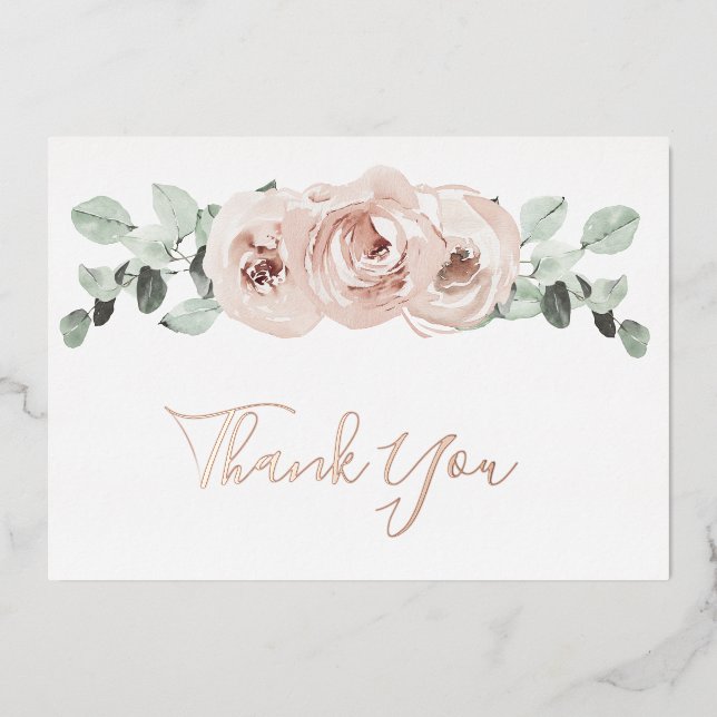 Floral Dusty Rose Gold Foil Mariage Carte de remer (Recto)