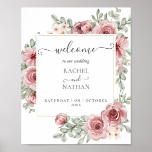 Floral Dusty Rose Gold Mariage Affiche de bienvenu