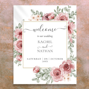 Floral Dusty Rose Gold Mariage Affiche de bienvenu