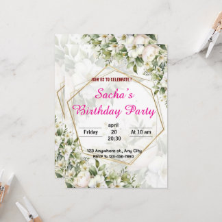 Floral Elegant Anniversaire Fête Invitation