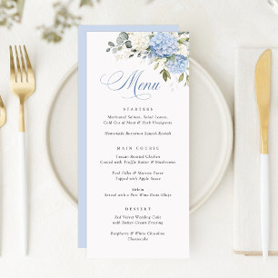 Floral Elegant Bleu Blanc Hydrangea Menu Mariage