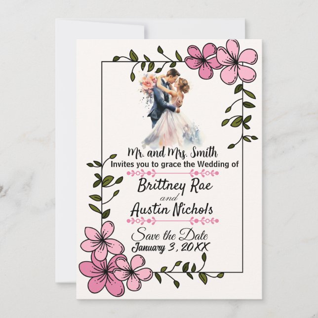 Floral Elegant Couple Wedding Invitation (Devant)