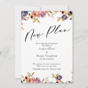 Floral Elegant Reporté Mariage Nouvelle carte Plan