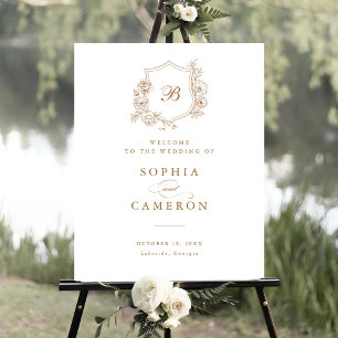 Floral Elegant Roses Monogram Crest Affiche de bie