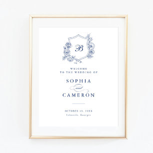 Floral Elegant Roses Monogram Crest Affiche de bie