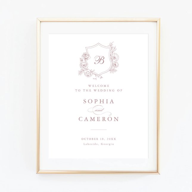 Floral Elegant Roses Monogram Crest Affiche de bie (Créateur téléchargé)