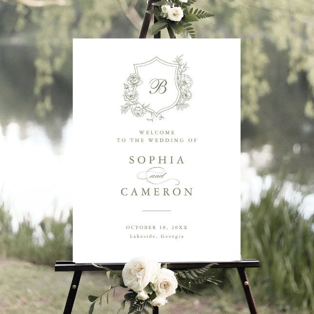 Floral Elegant Roses Monogram Crest Affiche de bie (Créateur téléchargé)