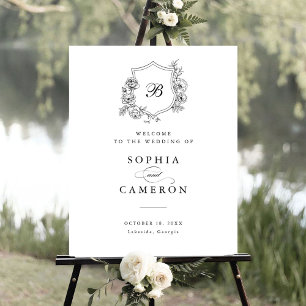 Floral Elegant Roses Monogram Crest Affiche de bie