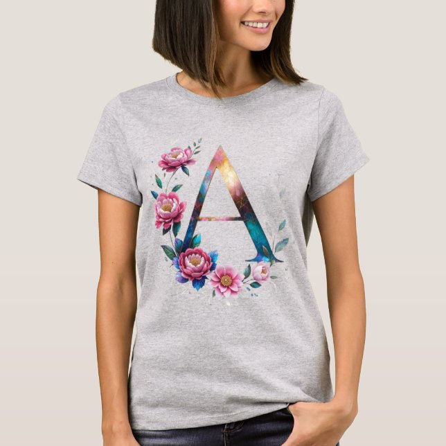 Floral Elégant Un T-shirt initial pour elle (Devant)