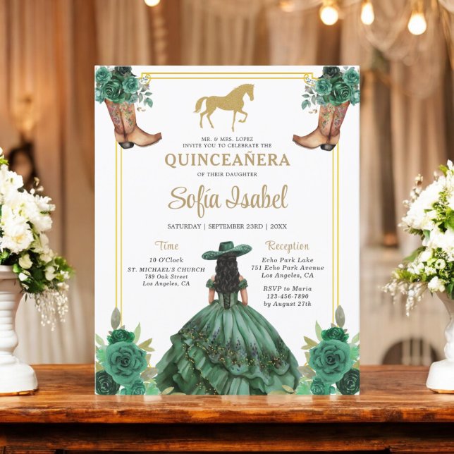 Floral Emerald Green Boots Horse Quinceanera (Créateur téléchargé)