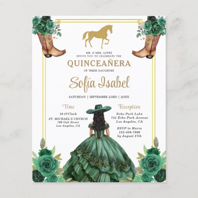 Floral Emerald Green Boots Horse Quinceanera (Devant)