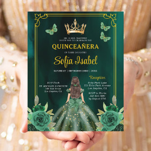 Floral Emerald Green Butterfly Quinceanera