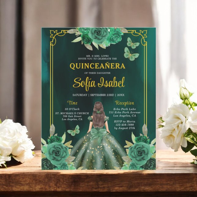 Floral Emerald Green Butterfly Quinceanera (Créateur téléchargé)