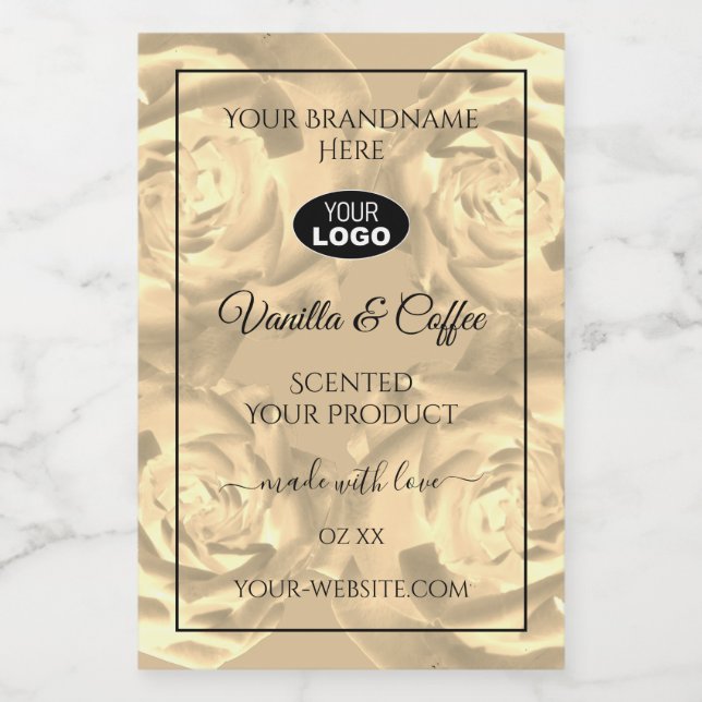 Floral Étiquette Beige Rose couleur crème Logo (Étiquettes simples)