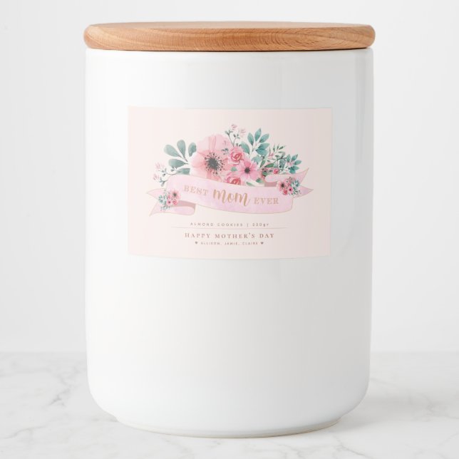 Floral Étiquette personnalisé / Jar pour maman (Devant)