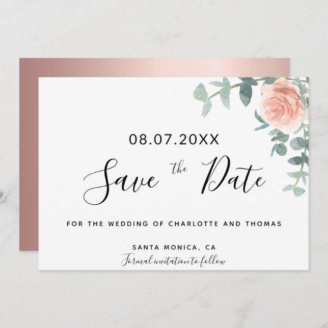 Floral Eucaluptus rose mariage d'or enregistrer la (Devant / Derrière)