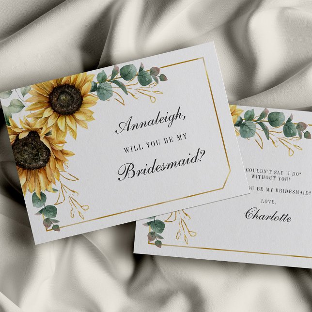 Floral Eucalyptus Tournesol Soyez ma servante (Floral Sunflower Eucalyptus Bridesmaid Proposal Card)