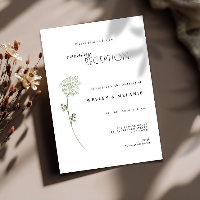 Floral Evening Reception Wedding Invitation (floral minimal evening reception wedding invitation)