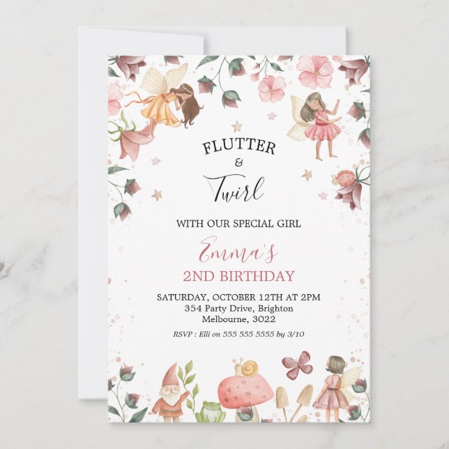 Floral Fairies Girls Anniversaire Fête Invitation (Devant)