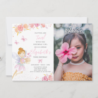 Floral Fairy Anniversaire Invitation Avec Photo