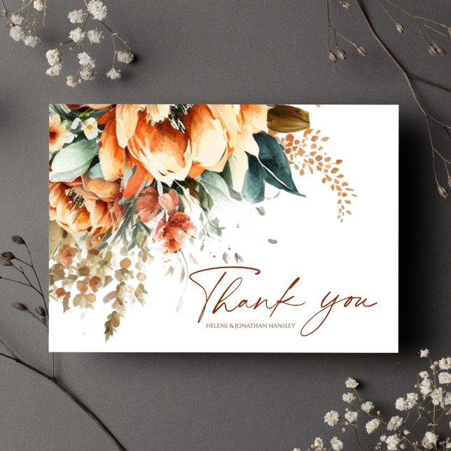 Floral Fall Boho Mariage Carte de remerciements (Floral Fall Boho Wedding Thank You Card)