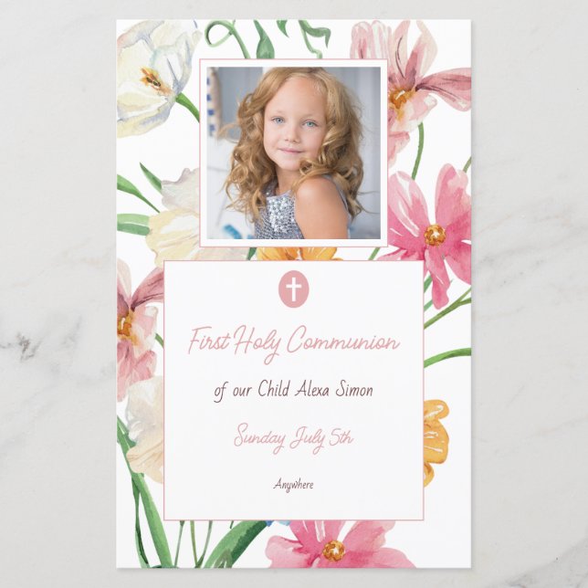 Floral First Holy Communion Menu photo (Devant)