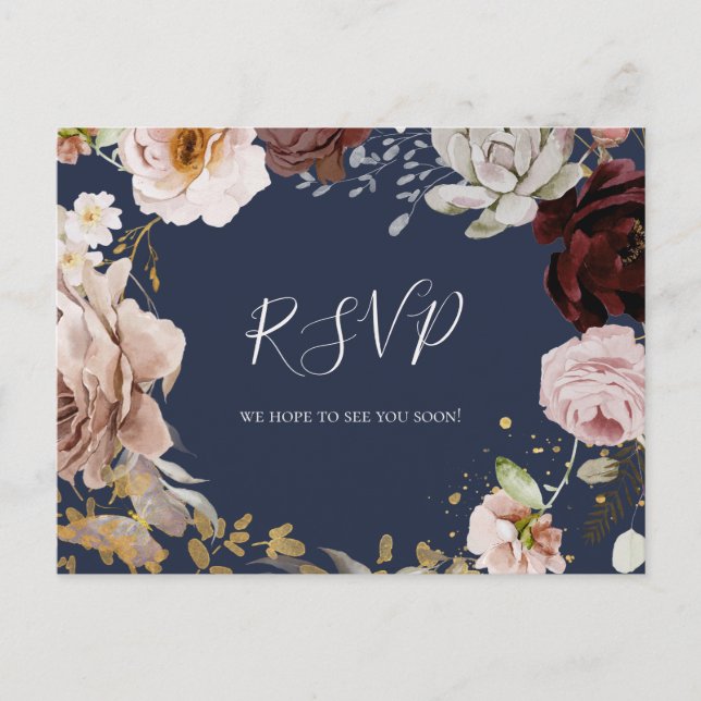 Floral flush moderne | Carte postale RSVP de maria (Devant)