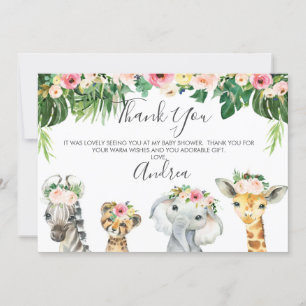 Floral Foliage Safari Baby shower Carte de remerci