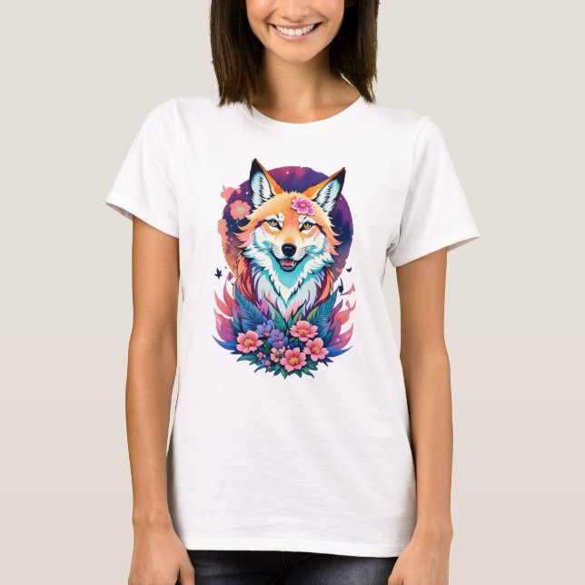 Floral Fox T-Shirt Colorful Cute Fox Graphic (Devant)