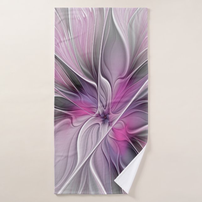 Floral Fractal moderne Fleur Abstraite rose gris (Serviette de bain)