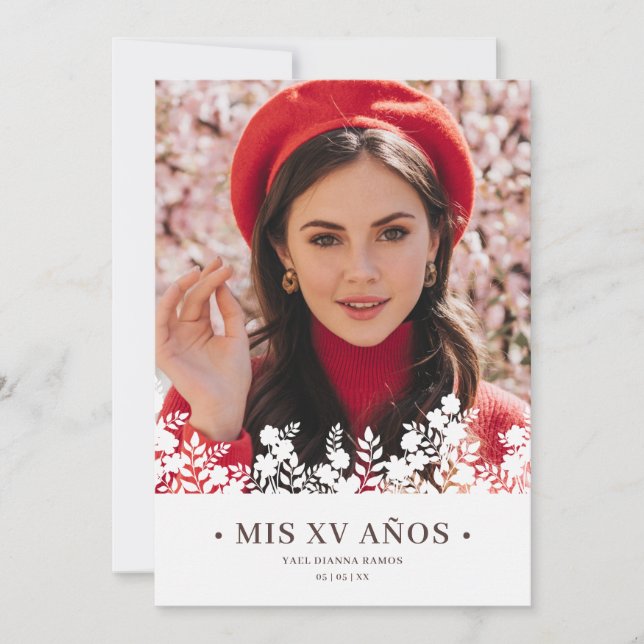 Floral Frame Elegant Spanish Photo Quinceañera (Devant)