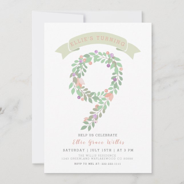 Floral Garden 9e anniversaire Invitation de fête (Devant)