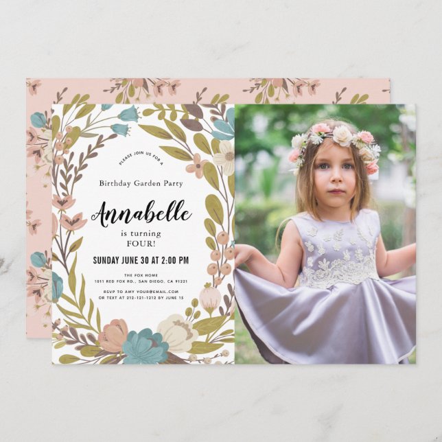 Floral Garden Party photo blanche Invitation d'ann (Devant / Derrière)
