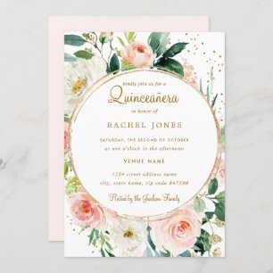 Floral Géométrique Blush or Quinceanera Invitation
