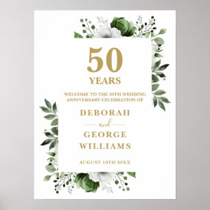 Floral Gold 50e Mariage Affiche de bienvenue anniv