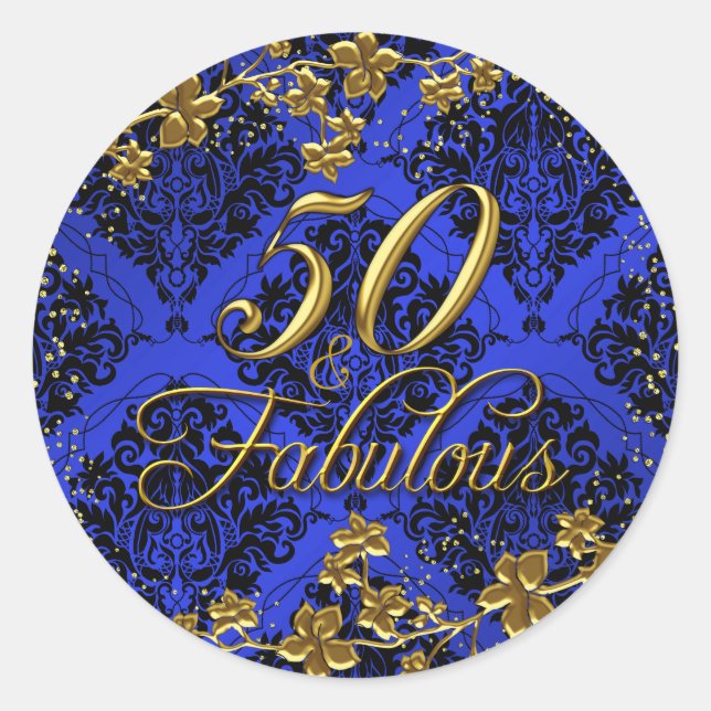 Floral Gold Blue 50 & Fabuleux Autocollant Anniver (Devant)