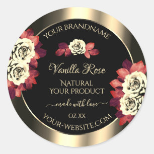 Floral Gold Noir Étiquette Crème rouge Roses