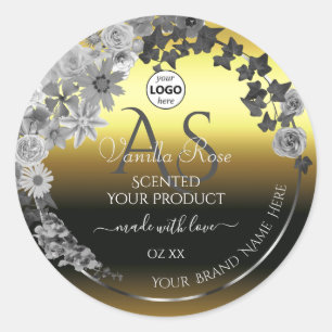 Floral Gold Silver Étiquettes Monogramme Logo