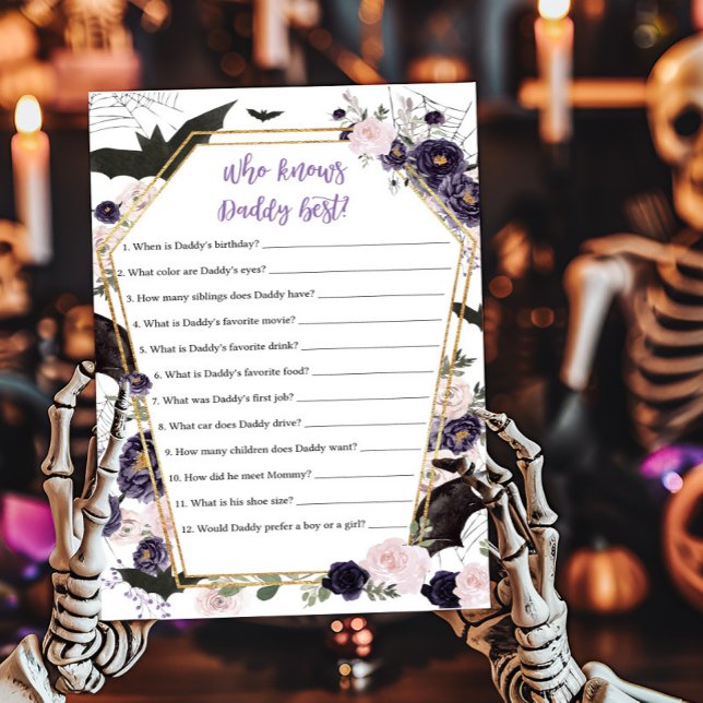 Floral Gothique Coffin Qui connaît Daddy Best Game (Floral Gothic Coffin Baby Shower Who knows Daddy Best Game)